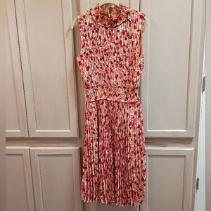 NWOT Nanette Lepore Pleated Floral Smocked Mock Neck Midi Dress Size 14